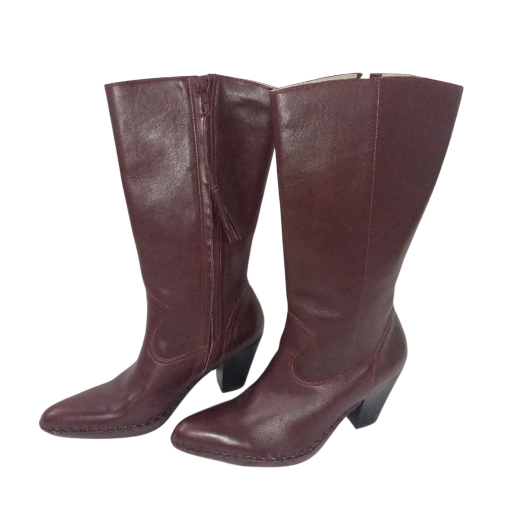 ❌SOLD❌Frye Vintage Burgundy Leather Heeled Boots Bohemian Western Size 6.5 RARE - Picture 1 of 12